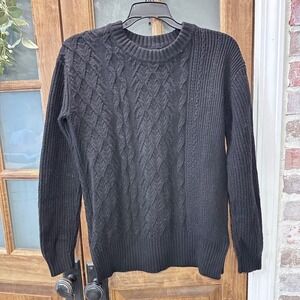Banana Republic Womens Black Blocked Cable Knit Wool Blend Sweater XS 615756-00